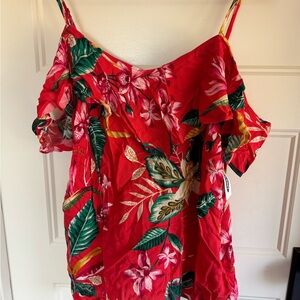 Red Floral Off-Shoulder spaghetti strap top.